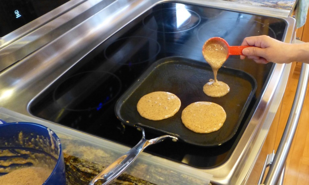 Use 1/4 cup batter for each pancake
