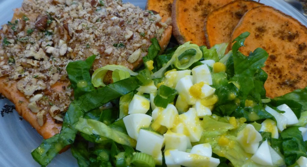 Salmon, Salad and Sweet Potato