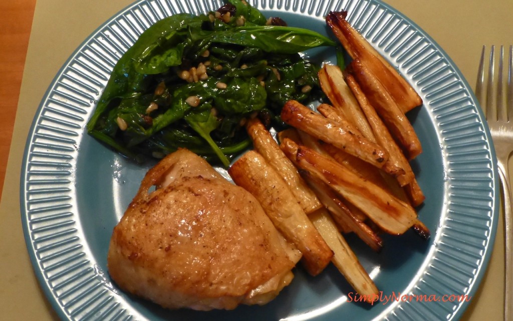 Chicken Thighs with Parsnips and Spinach
