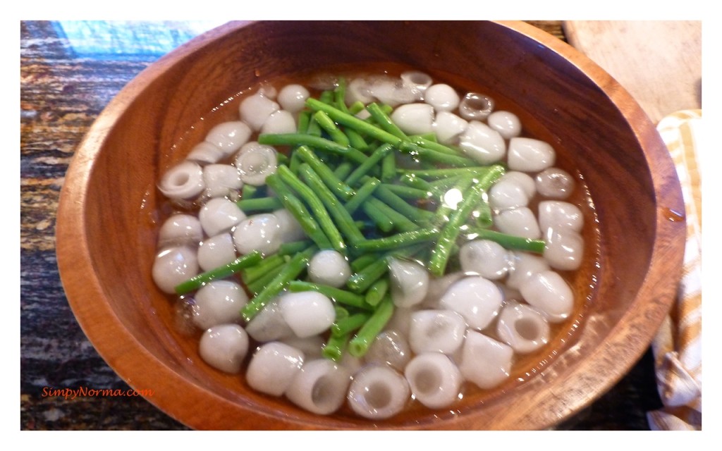 Put drained blanched beans in ice water