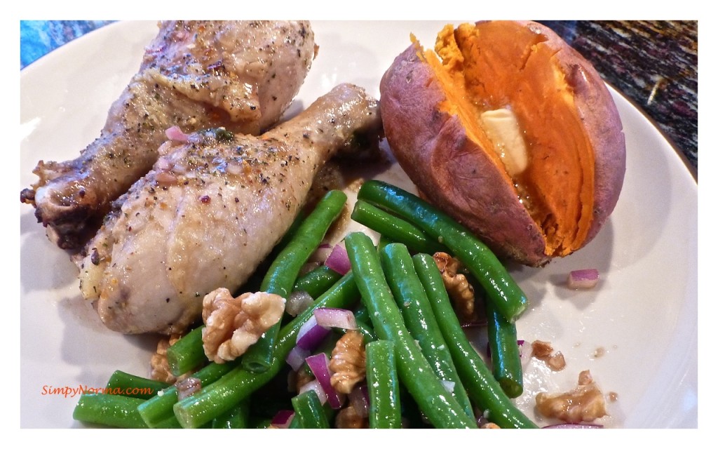 Baked Drumsticks with Green Bean Salad