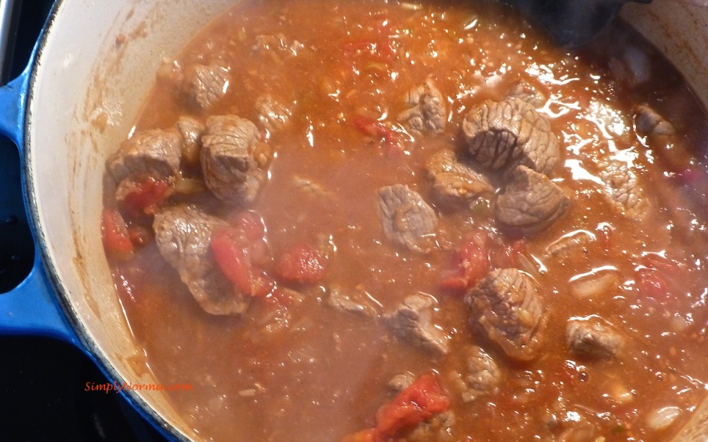 Add browned stew meat