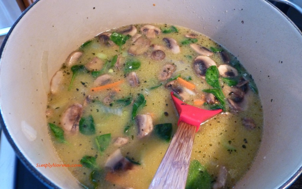 Add basil, chicken broth and coconut milk