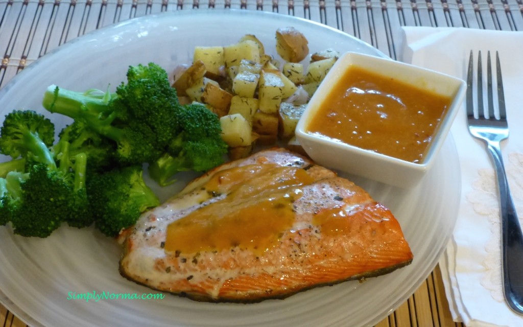 Baked Salmon with Apricot Ginger Sauce and Baked Sweet Potato with Thyme
