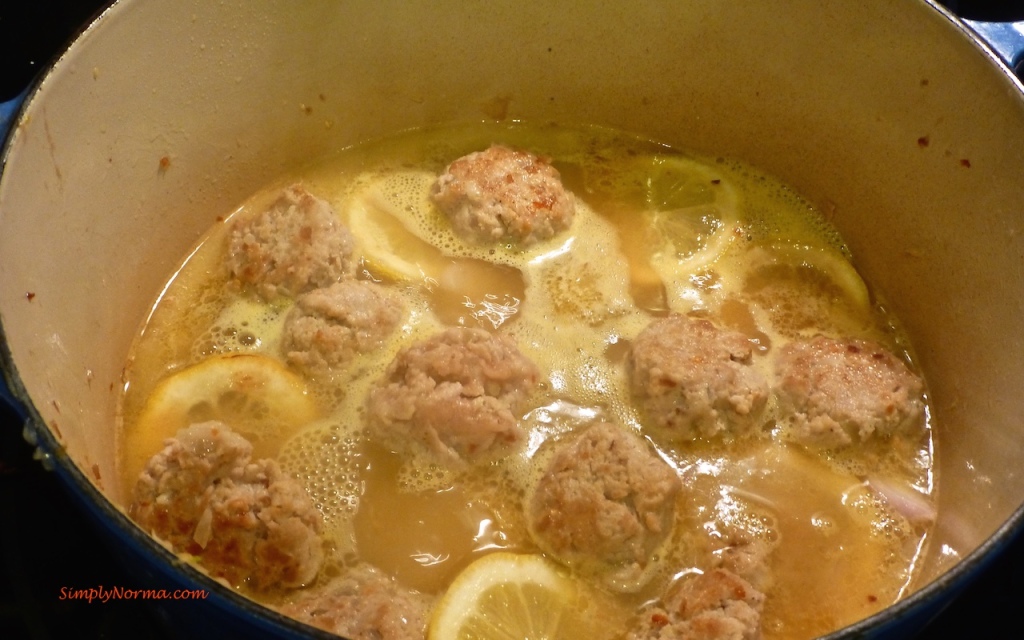 Add broth and meatballs