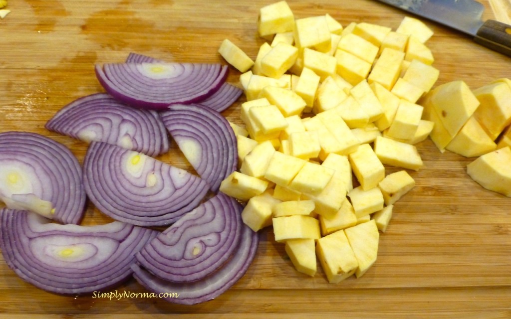 Dice Sweet Potato and Slice the Red Onion
