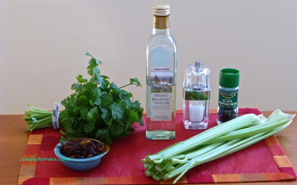 Ingredients for Celery and Cilantro Salad with Raisins