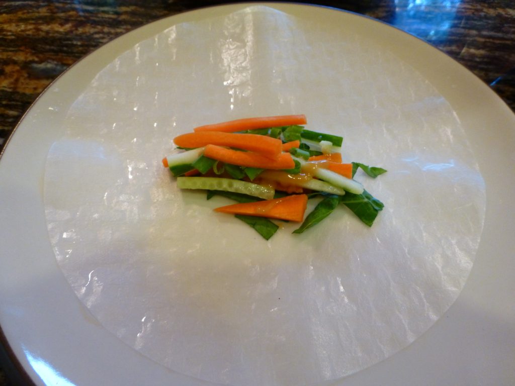 Filling the Rice Paper with Veggies