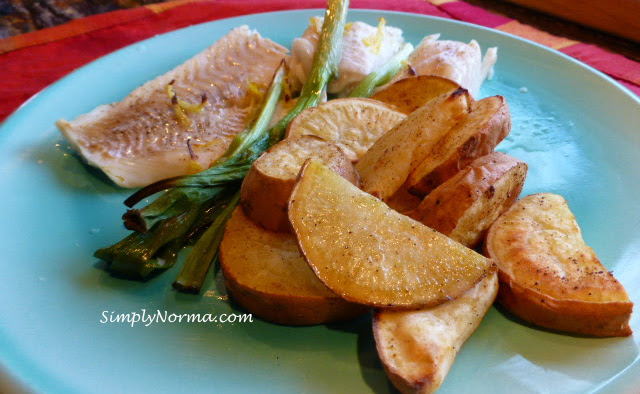 Paleo Roasted Cod and Scallions with Spiced Potatoes